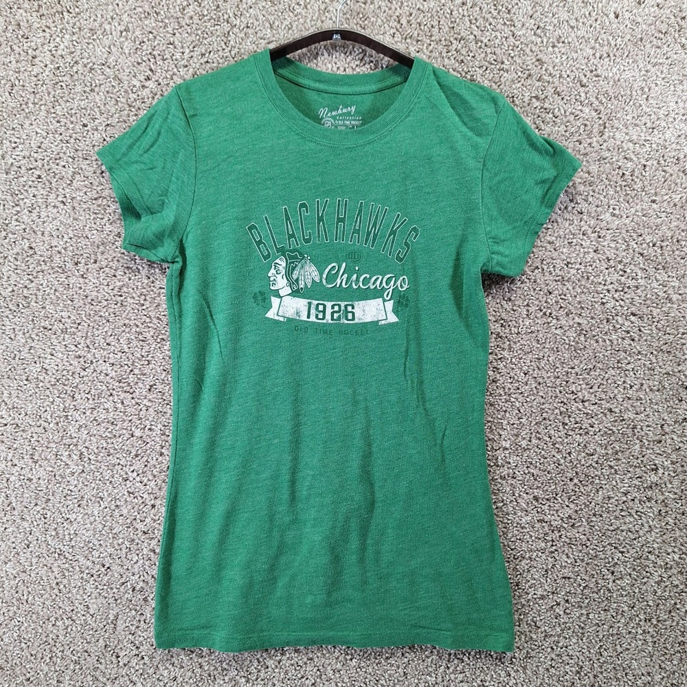 Old Time Hockey T-Shirt Women Large Green Chicago Blackhawks Newbury Sporty NHL